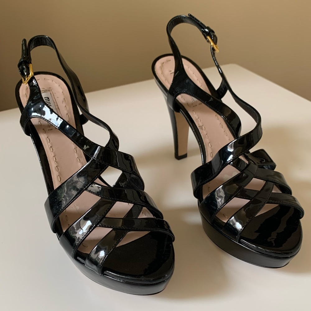 MIU MIU Patent Leather Black Platform Sandal